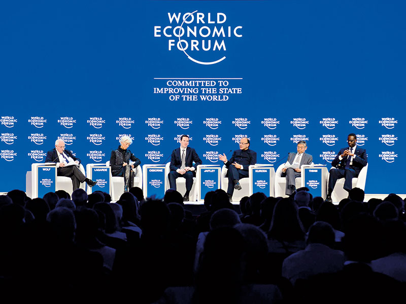 World leaders sitting on stage of World Economic Forum 2024 discussing the agenda points of the meeting